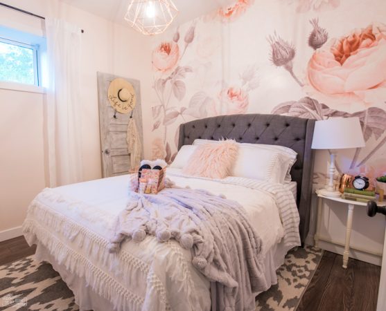 Feminine modern farmhouse guest bedroom